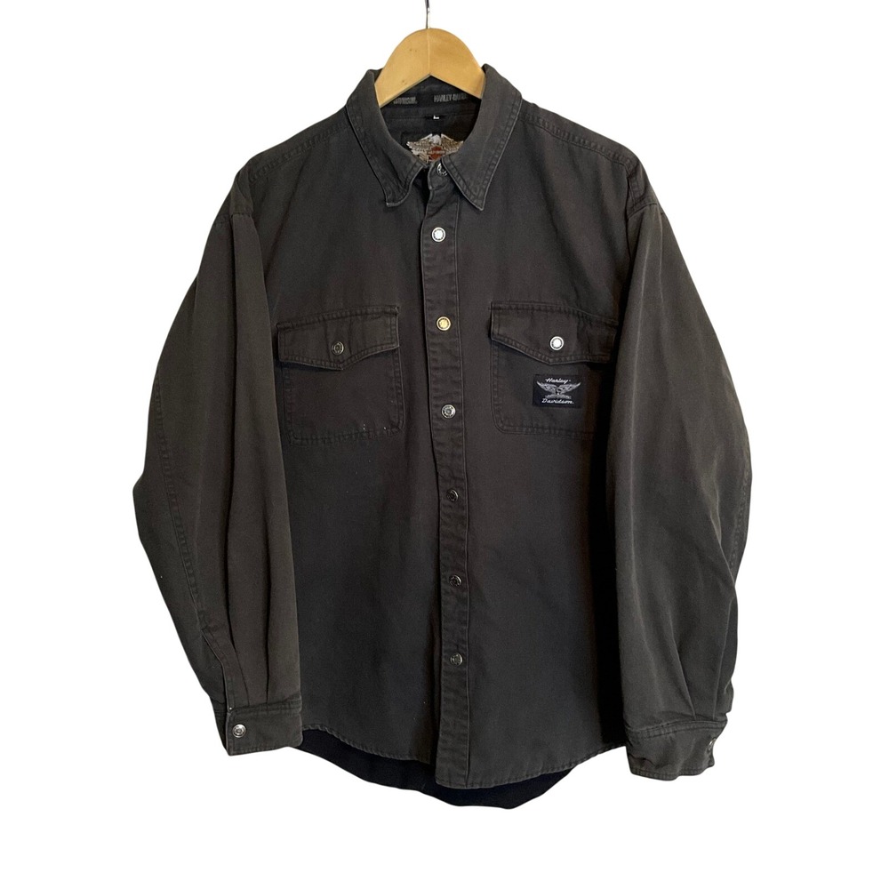Vintage Harley Davidson Mens Long Sleeve Canvas Snap Button Flannel Lined Size L